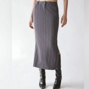 Urban Outfitters Pinstripe Pencil Low Rise Midi Skirt-Charcoal Gray-Women Large